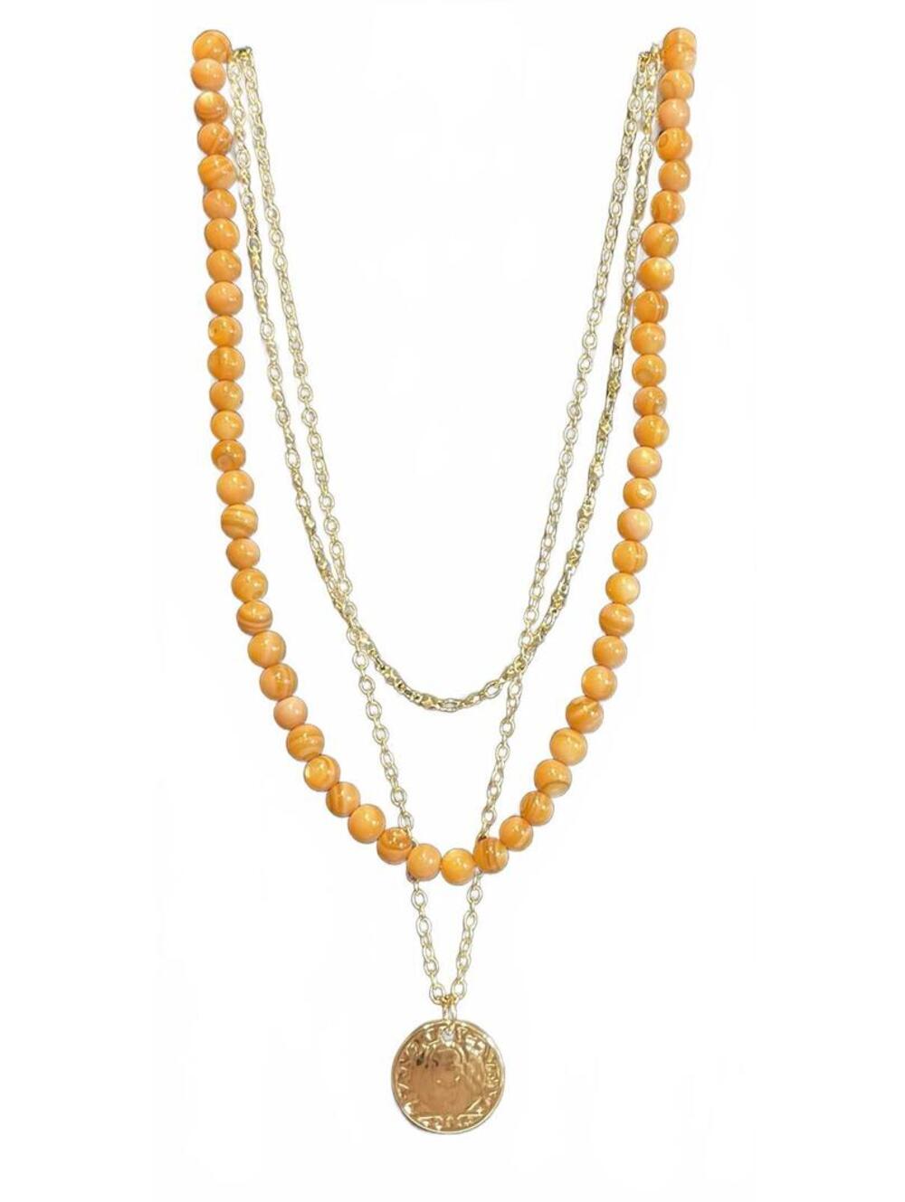 NWT EXPRESS Beaded Gold Tone Chain Necklace W/ Pendant Original $30  Item # 1161